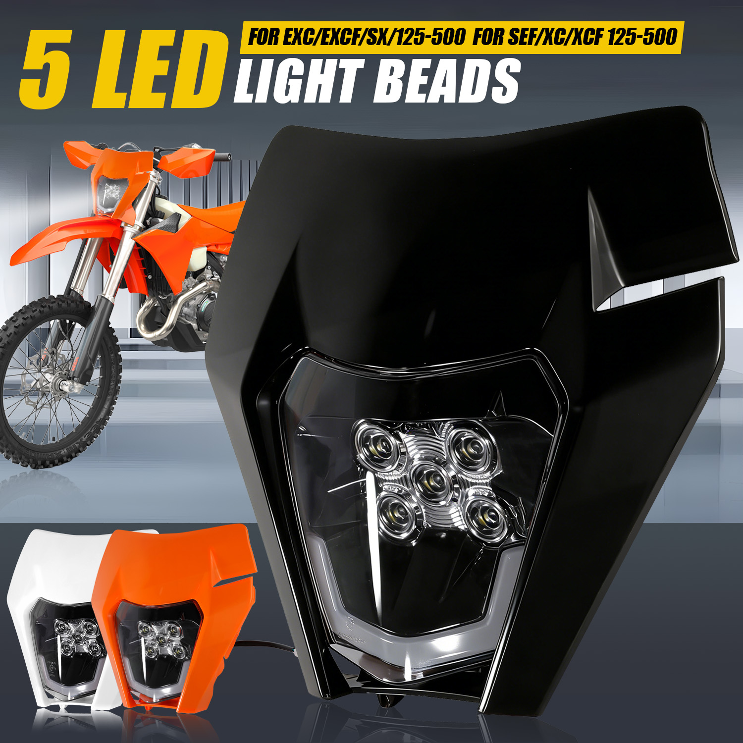 Universal Motorcycle Led Headlight Projector - 5 LED'li Far Lambası, KTM SX