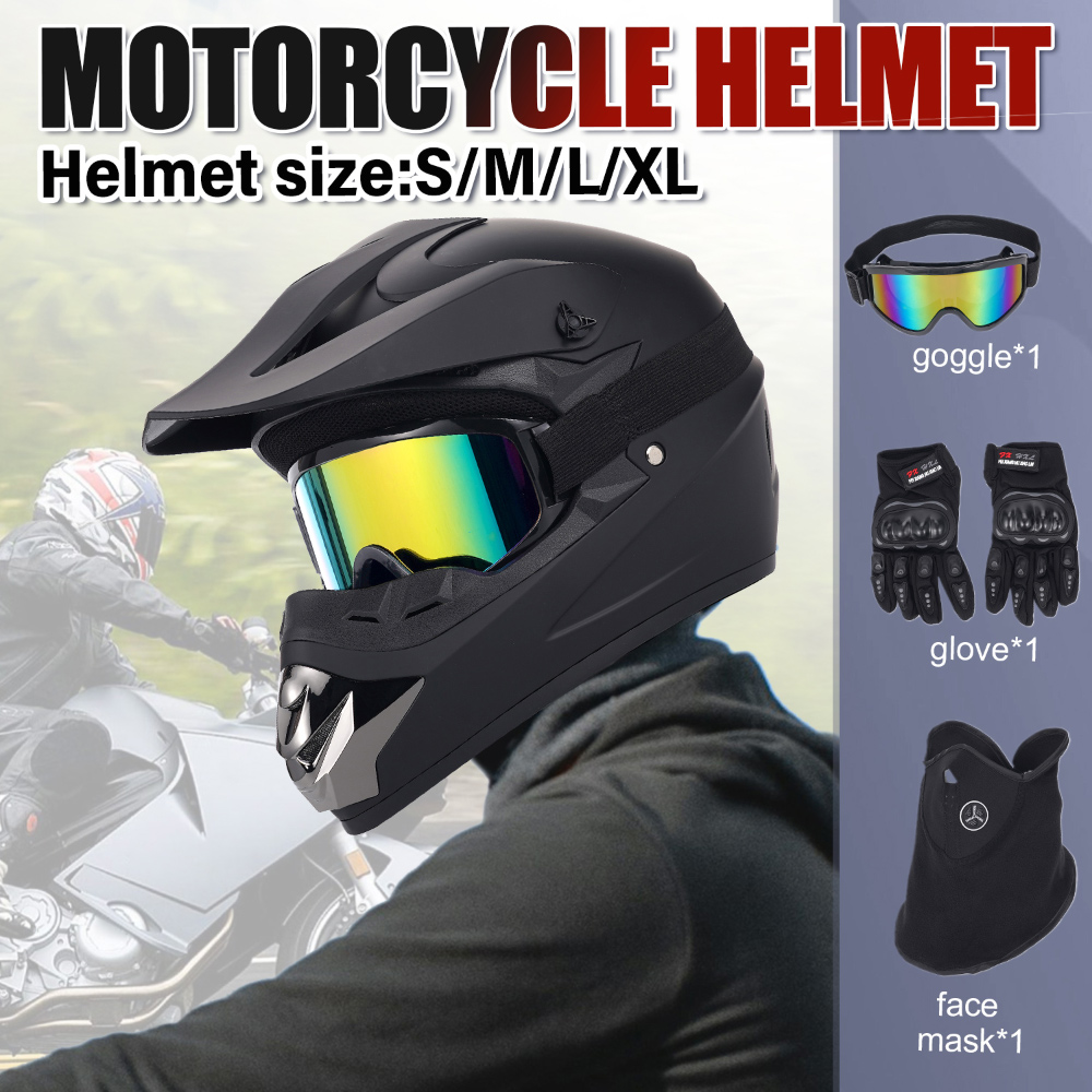 Off Road Motocross Helmet Goggles Set - Off-Road Motosiklet Kaskı Dört Parçalı Set