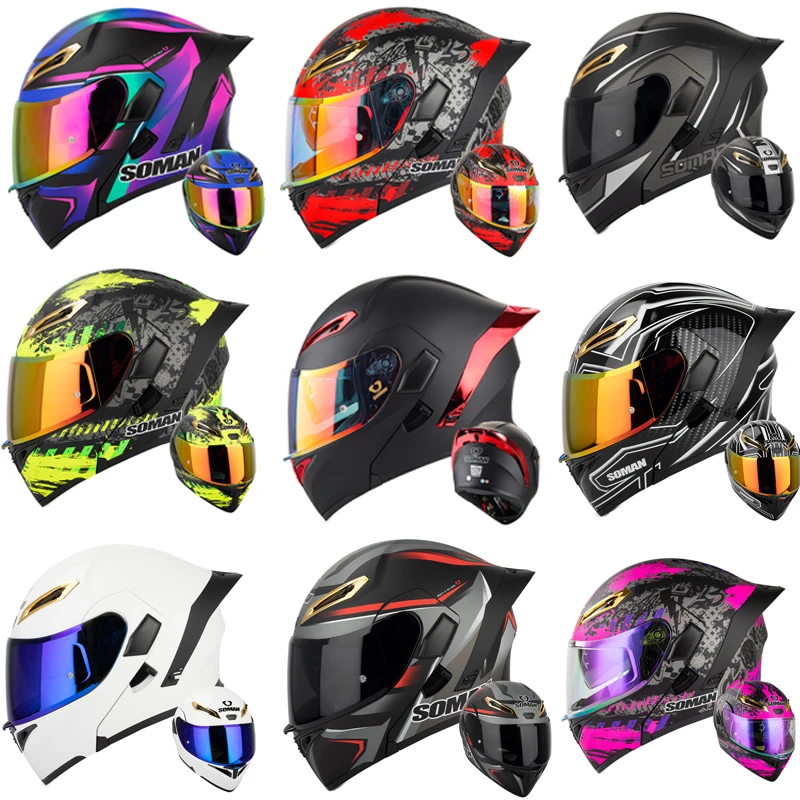 Dual Visor Motorcycle Racing Helmet - SOMAN tam yüz kask çift Lens