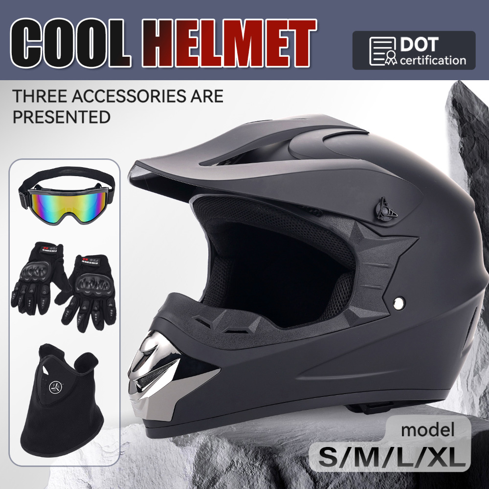 Off Road Motocross Helmet Goggles Set - Off-Road Motosiklet Kaskı Dört Parçalı Set