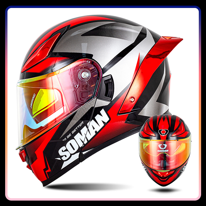 Modular Flip Up Motorcycle Helmet Dot Approved - Erkek Motosiklet Kaskı Çift Vizörlü Kalkar
