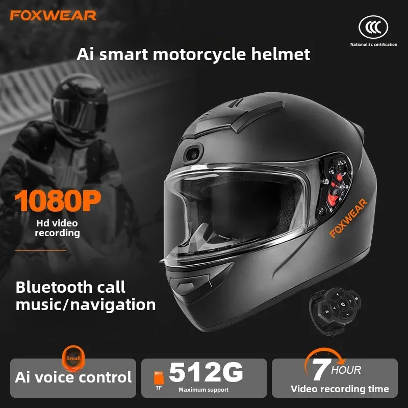 Full Face Motorcycle Helmet With Bluetooth - AI İstihbarat Motosiklet Kaskı Kamera ve