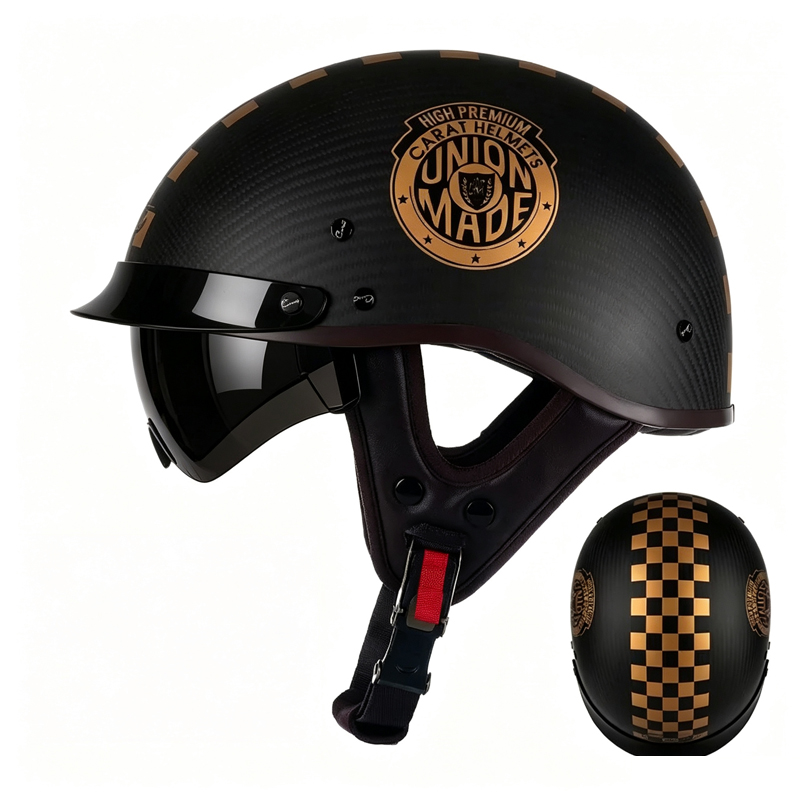 Carbon Fiber Lightweight Motorcycle Helmet - Karbon Fiber Motosiklet Yarım Kaskı, Retro