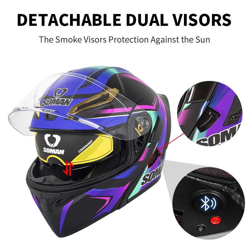SOMAN tam yüz kask çift Lens y - Dual Visor Motorcycle Racing Helmet incelemesi ve fiyatı